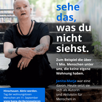 Janita-Marja spricht über die Wohnungslosigkeit und engagiert sich für Menschen in Wohnungsnot am Tag der wohnungslosen Menschen.