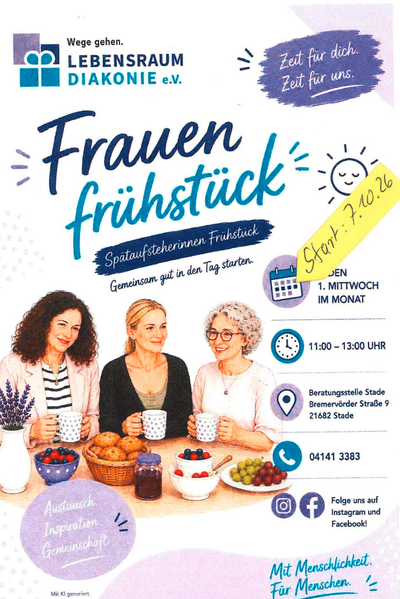 Drei Frauen genießen ein gemeinsames Frühstück bei der Veranstaltung „Frauenfrühstück“ in Stade.