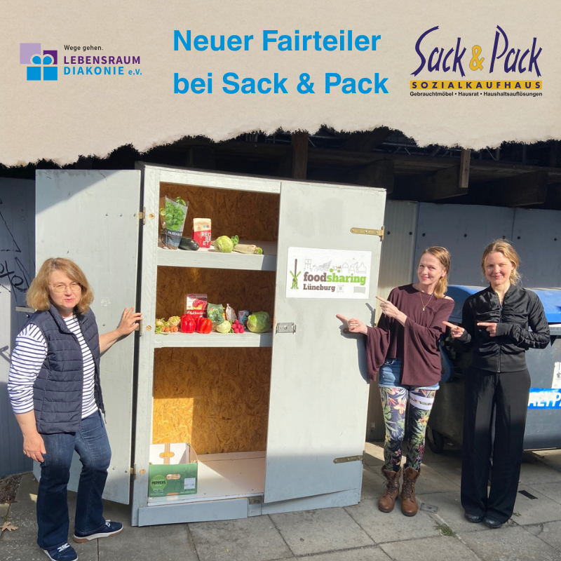 Neuer Fairteiler bei Sack & Pack bietet frische Lebensmittel für die Gemeinschaft und unterstützt das Foodsharing in Lüneburg.