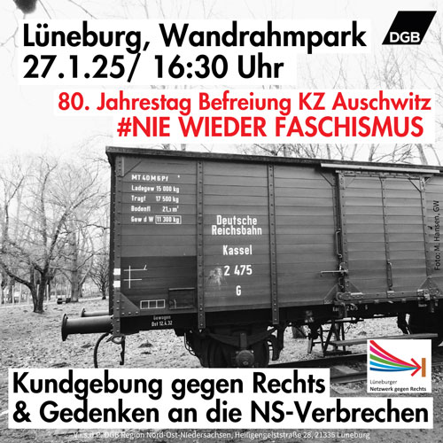 Plakat zur Kundgebung gegen Rechts § Gedenken an die NS-Verbrechen