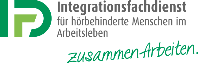 Logo des Integrationsfachdienstes für hörbehinderte Menschen im Arbeitsleben mit dem Slogan "zusammen Arbeiten".